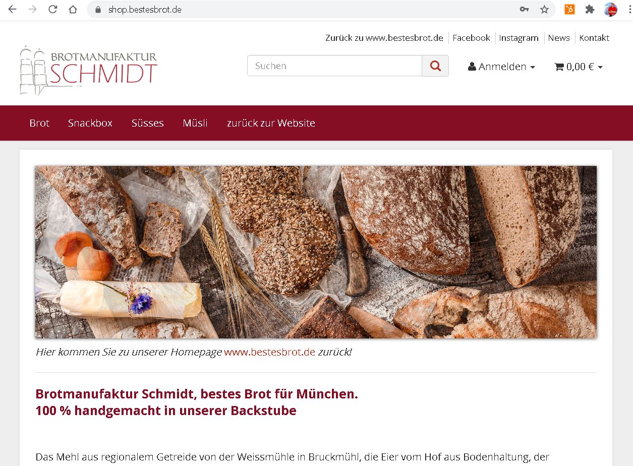 Online-Shop Brotmanufaktur-Schmidt München 2019