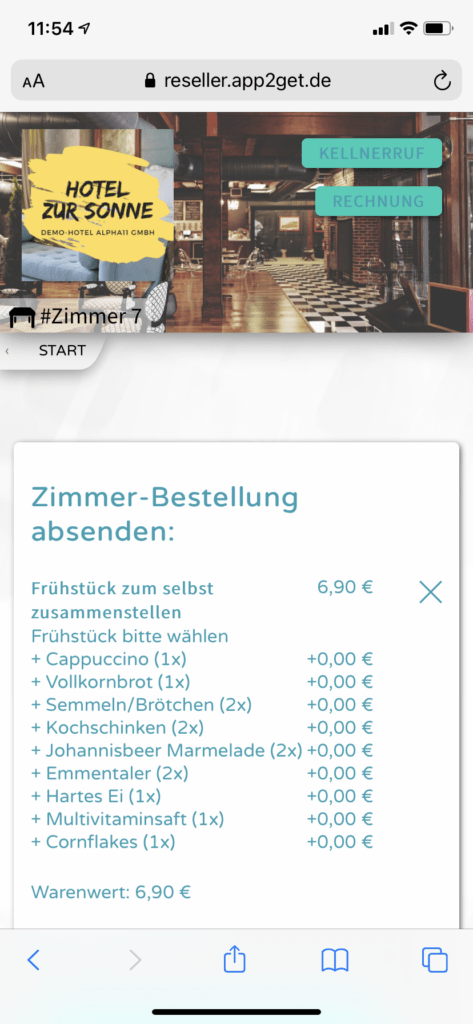 Frühstück im Hotel-Zimmer selbst bestellen mit app2get Self-Order